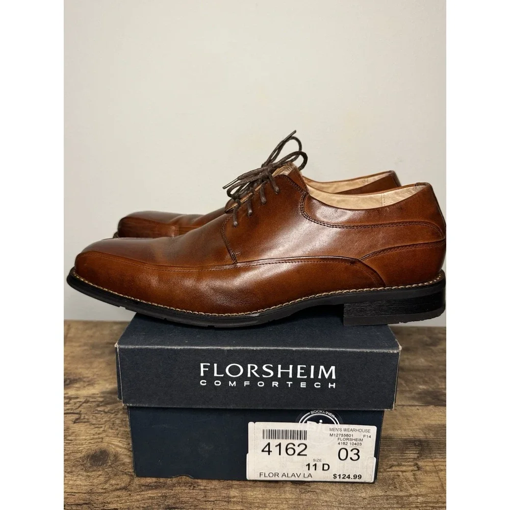 Men's Florsheim 11256-200 Brown Leather Square Toe Oxford Dress Shoes Size 11D